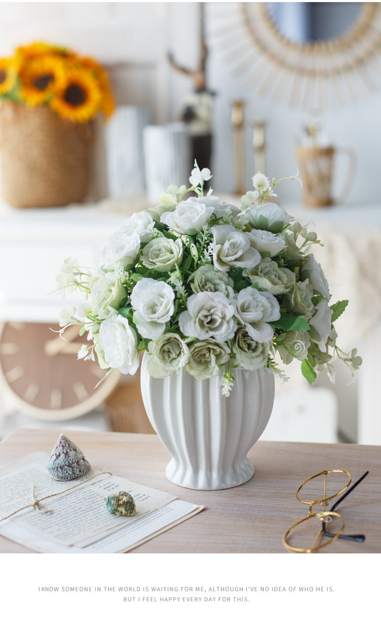 Elegant Rose Series - Artificial Silk Rose Bouquet Arrangement For Living Room And Indoor Decoratio