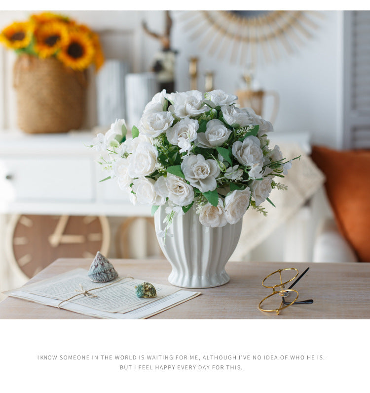 Elegant Rose Series - Artificial Silk Rose Bouquet Arrangement For Living Room And Indoor Decoratio
