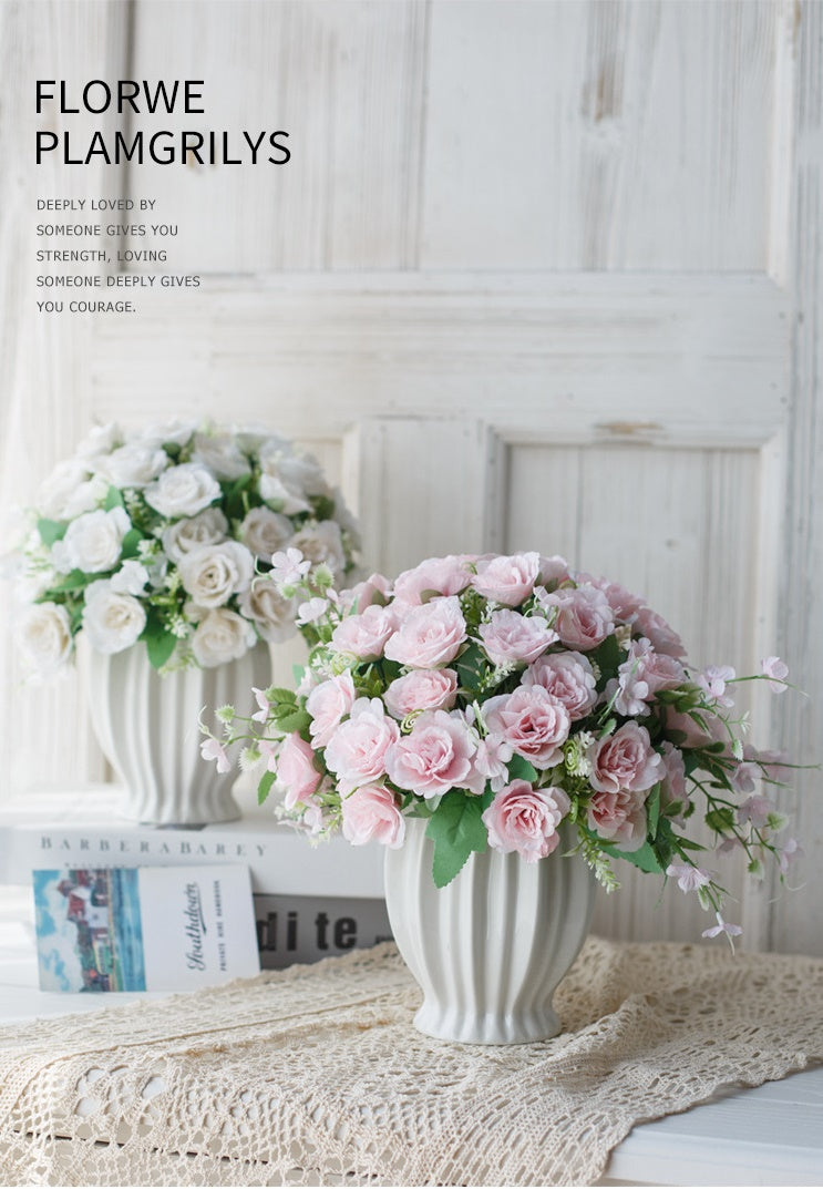 Elegant Rose Series - Artificial Silk Rose Bouquet Arrangement For Living Room And Indoor Decoratio