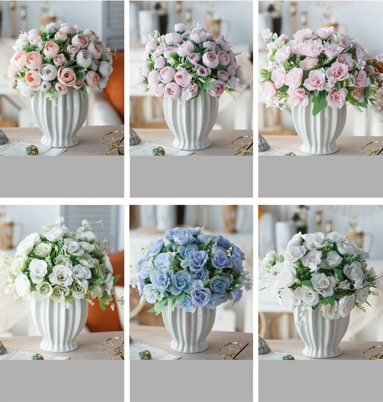 Elegant Rose Series - Artificial Silk Rose Bouquet Arrangement For Living Room And Indoor Decoratio