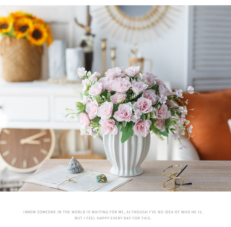 Elegant Rose Series - Artificial Silk Rose Bouquet Arrangement For Living Room And Indoor Decoratio