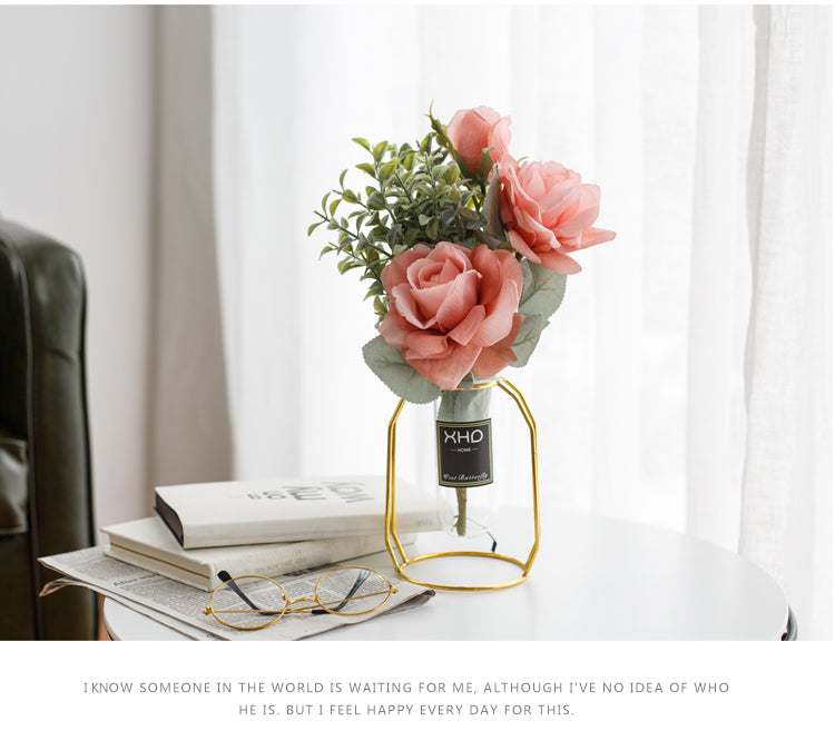 Morden Charm Series - Artificial Silk Rose Bouquet Arrangement For Living Room And Indoor Decoration