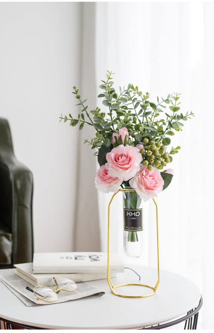 Morden Charm Series - Artificial Silk Rose Bouquet Arrangement For Living Room And Indoor Decoration