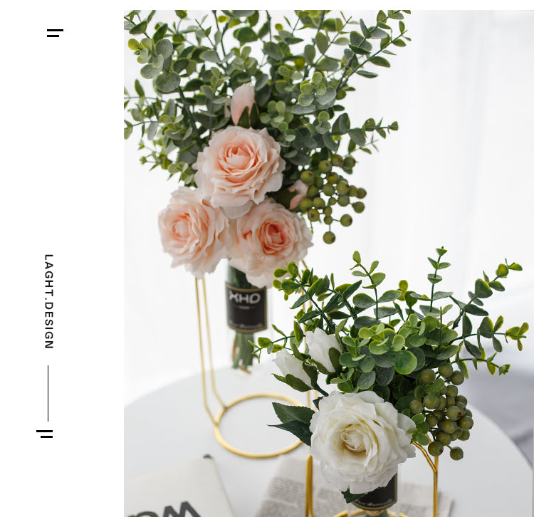 Morden Charm Series - Artificial Silk Rose Bouquet Arrangement For Living Room And Indoor Decoration
