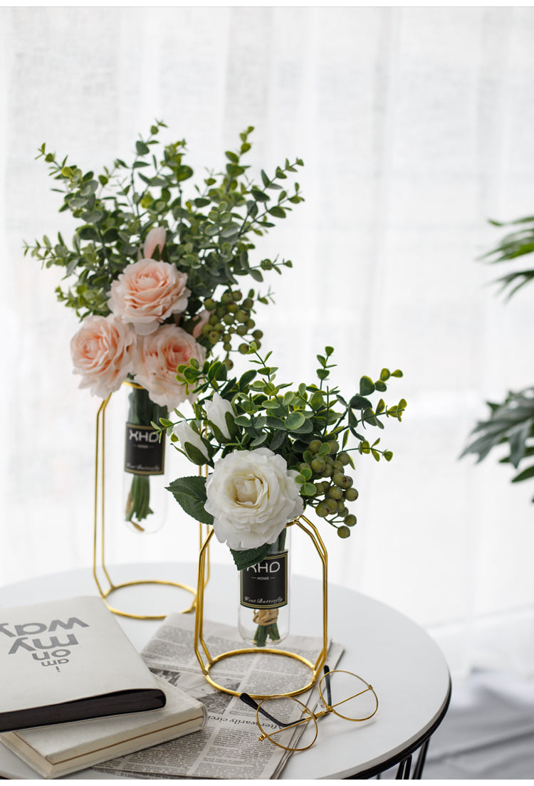 Morden Charm Series - Artificial Silk Rose Bouquet Arrangement For Living Room And Indoor Decoration