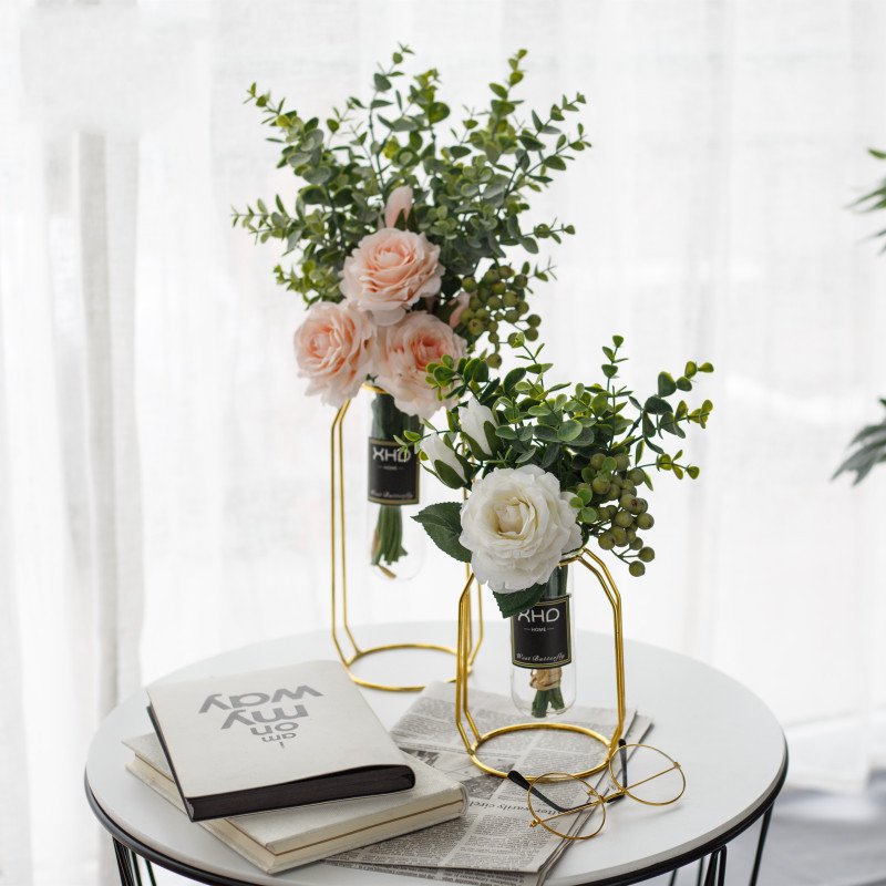Morden Charm Series - Artificial Silk Rose Bouquet Arrangement For Living Room And Indoor Decoration