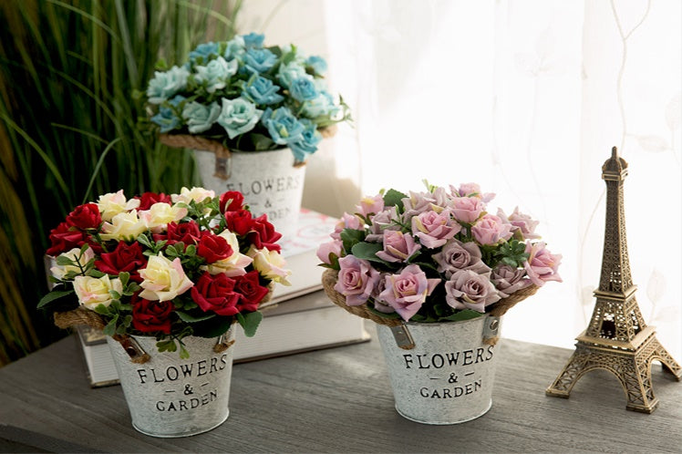 Country Grace Series - Artificial Silk Rose Bouquet Arrangement For Living Room And Indoor Decoration