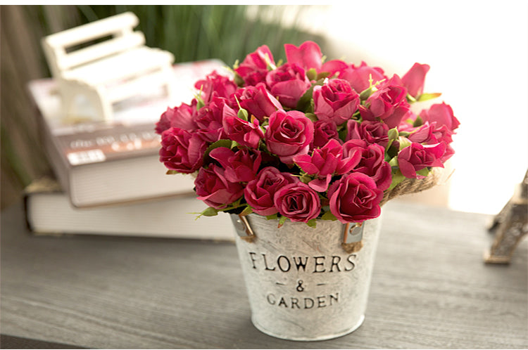 Country Grace Series - Artificial Silk Rose Bouquet Arrangement For Living Room And Indoor Decoration