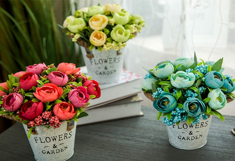 Country Grace Series - Artificial Silk Rose Bouquet Arrangement For Living Room And Indoor Decoration