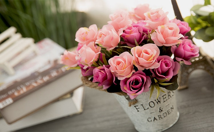 Country Grace Series - Artificial Silk Rose Bouquet Arrangement For Living Room And Indoor Decoration
