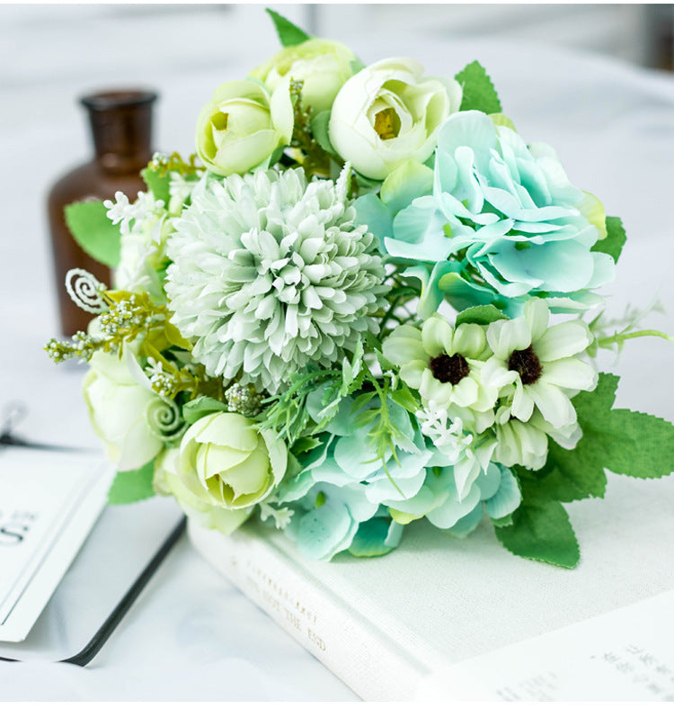 Artificial Silk Flowers Rose Bud Bouquet Arrangement For Living Room Indoor Decoration And Wedding