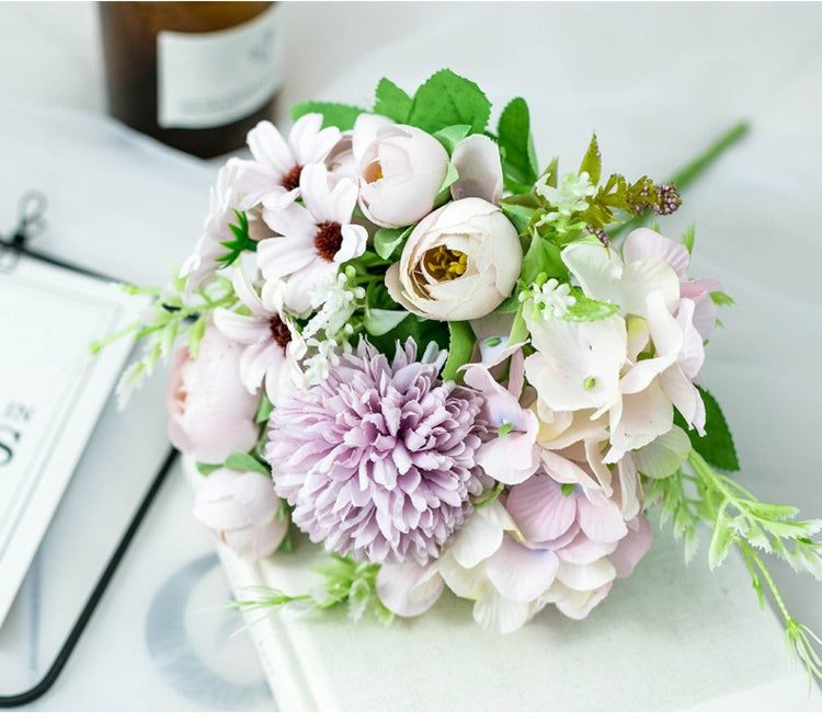 Artificial Silk Flowers Rose Bud Bouquet Arrangement For Living Room Indoor Decoration And Wedding