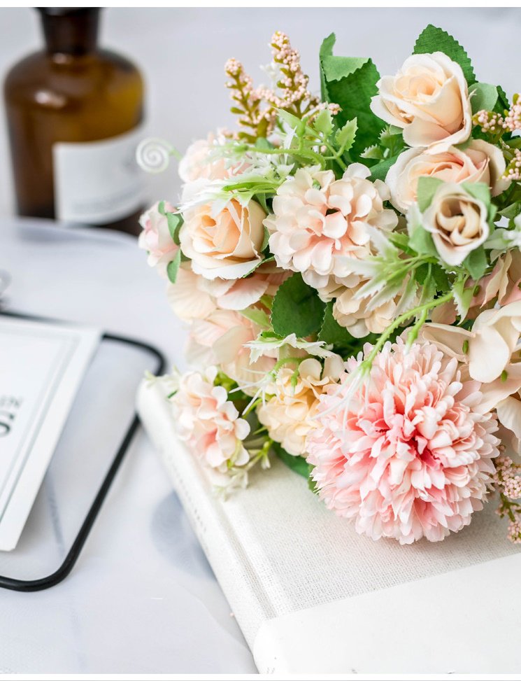Artificial Silk Flowers Rose Bouquet Arrangement For Living Room Indoor Decoration And Wedding