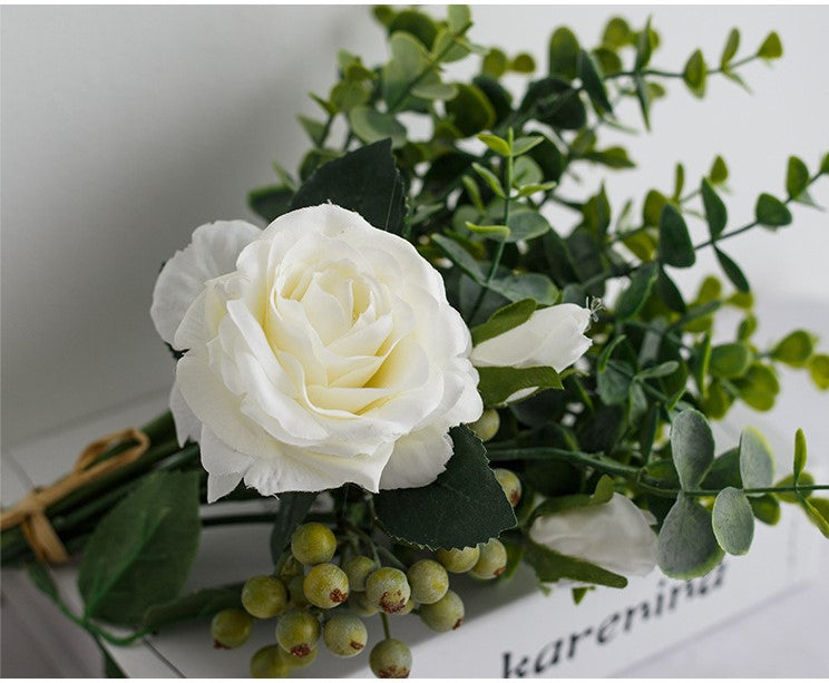 Rose Envy Series - Artificial Silk Rose Bouquet Arrangement For Living Room Indoor Decoration And Wedding