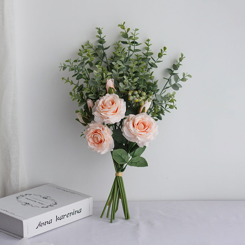 Rose Envy Series - Artificial Silk Rose Bouquet Arrangement For Living Room Indoor Decoration And Wedding