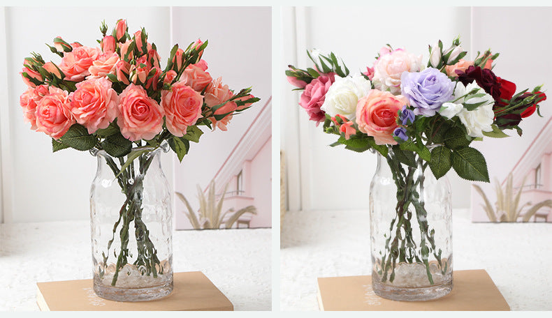 Real Touch Artificial 3 Heads Rose For Living Room Indoor Decoration And Wedding