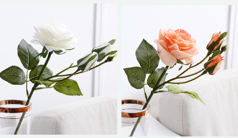 Real Touch Artificial 3 Heads Rose For Living Room Indoor Decoration And Wedding