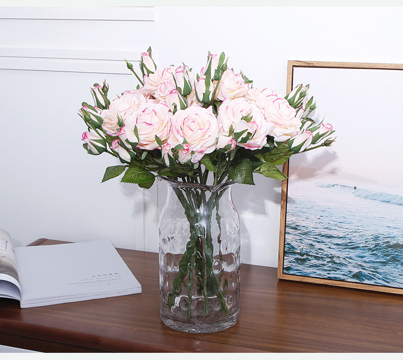 Real Touch Artificial 3 Heads Rose For Living Room Indoor Decoration And Wedding