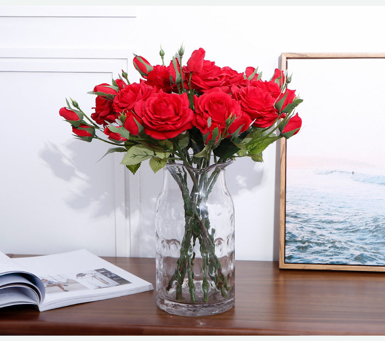 Real Touch Artificial 3 Heads Rose For Living Room Indoor Decoration And Wedding