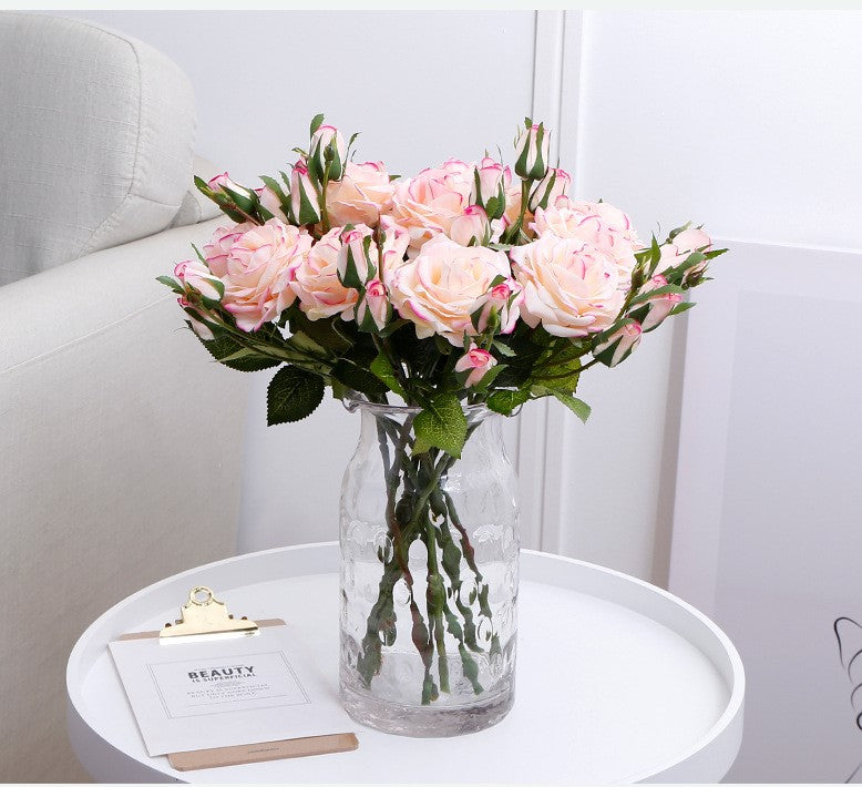 Real Touch Artificial 3 Heads Rose For Living Room Indoor Decoration And Wedding