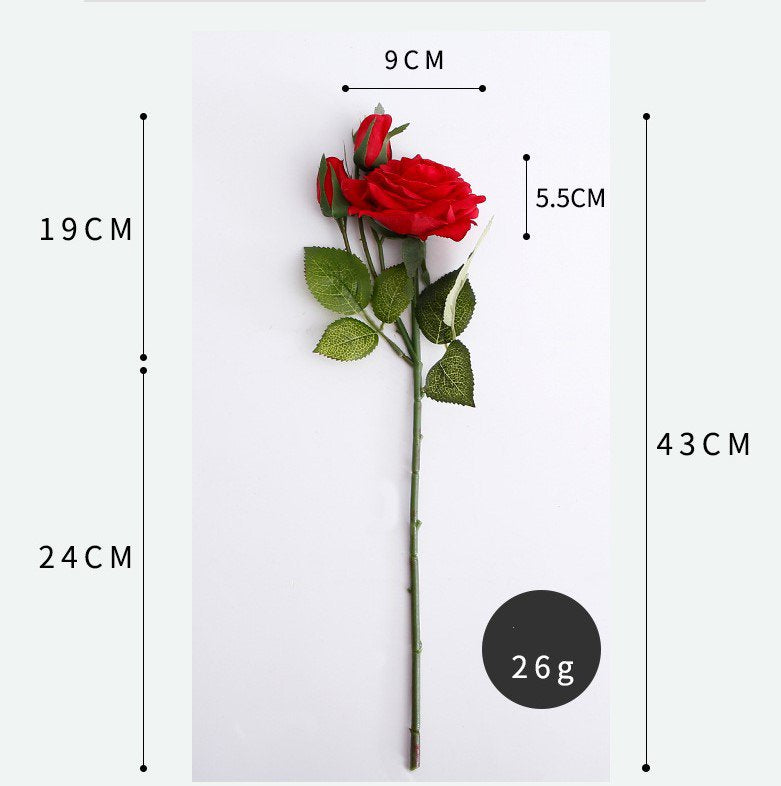 Real Touch Artificial 3 Heads Rose For Living Room Indoor Decoration And Wedding
