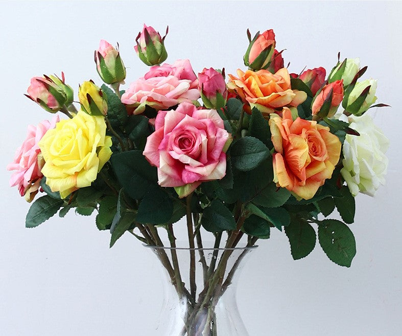 Real Touch Artificial 2 Heads Rose For Living Room Indoor Decoration And Wedding