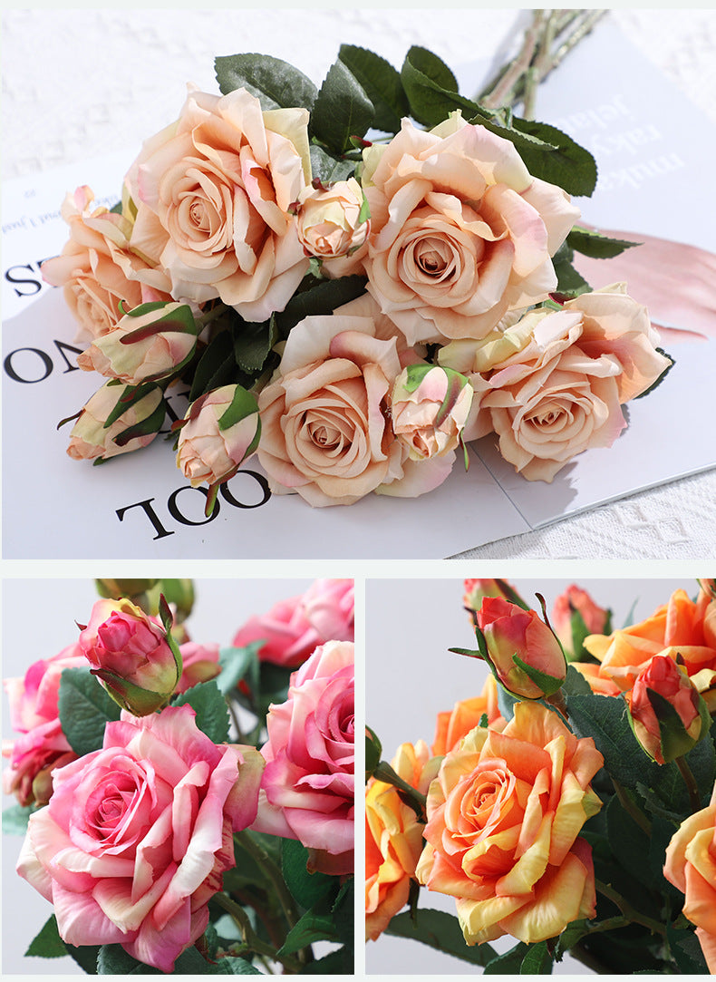 Real Touch Artificial 2 Heads Rose For Living Room Indoor Decoration And Wedding