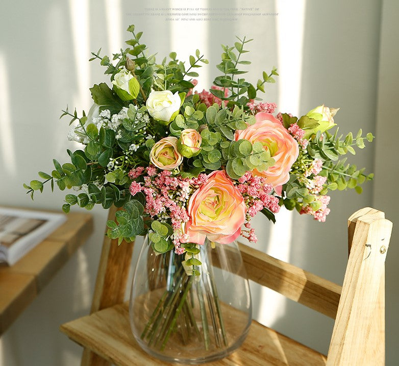 Rome Star Series - Artificial Silk Gypsophila Rose Bouquet Arrangement For Living Room Indoor Decoration And Wedding