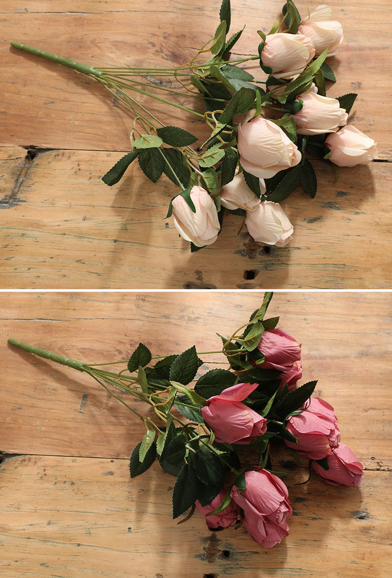 Artificial 9 Heads Retro Rose For Living Room Indoor Decoration And Wedding