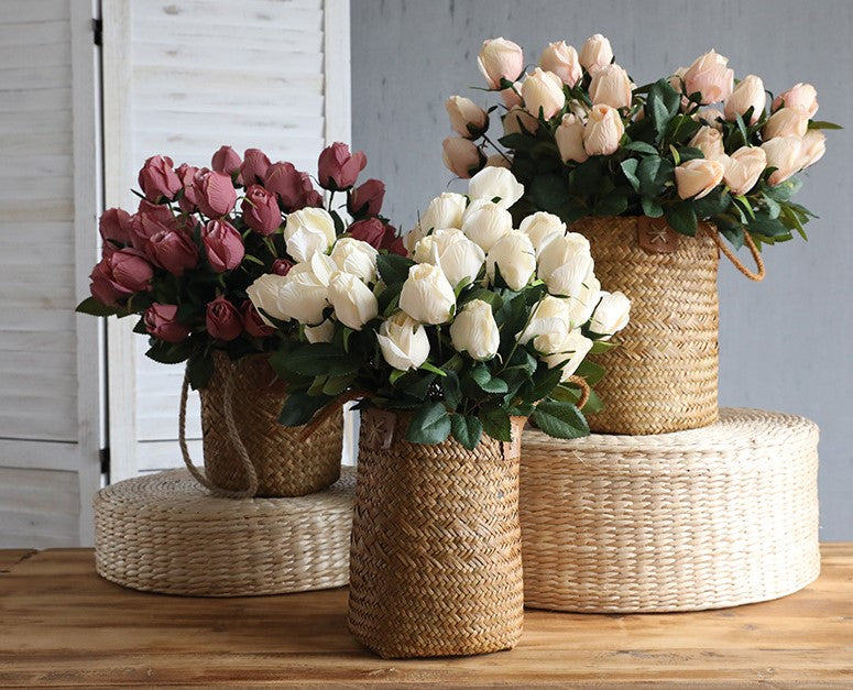 Artificial 9 Heads Retro Rose For Living Room Indoor Decoration And Wedding