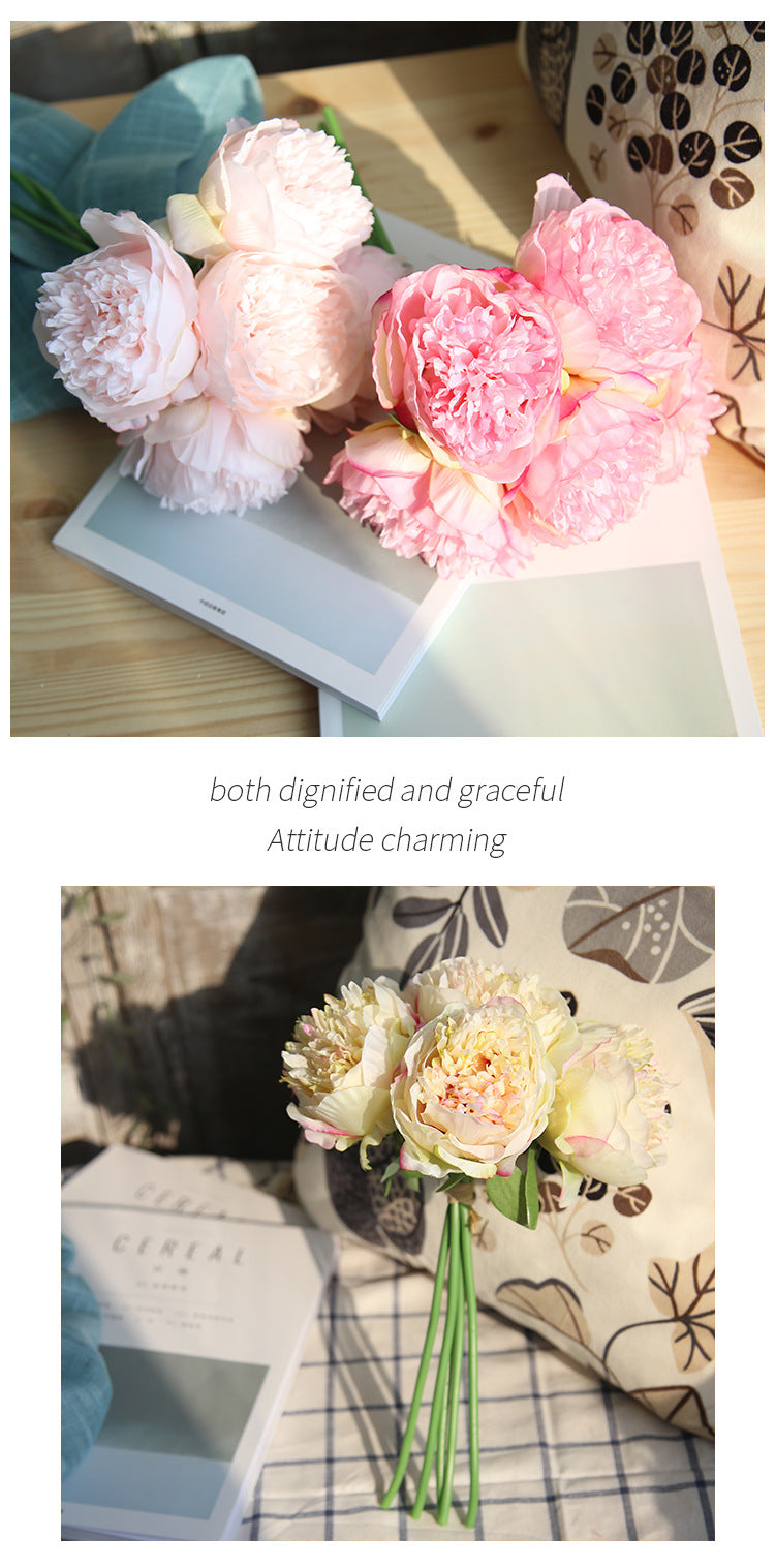 Artificial 5 Heads Peony For Living Room Indoor Decoration And Wedding