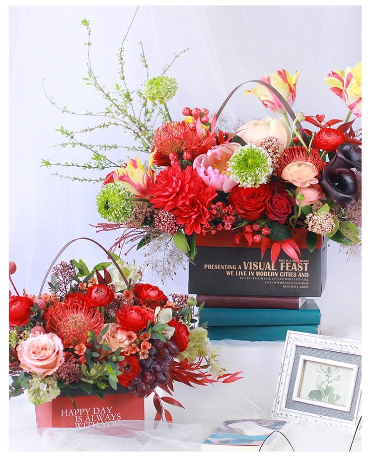 Double Side Handheld Kraft Paper Flower Gift Basket