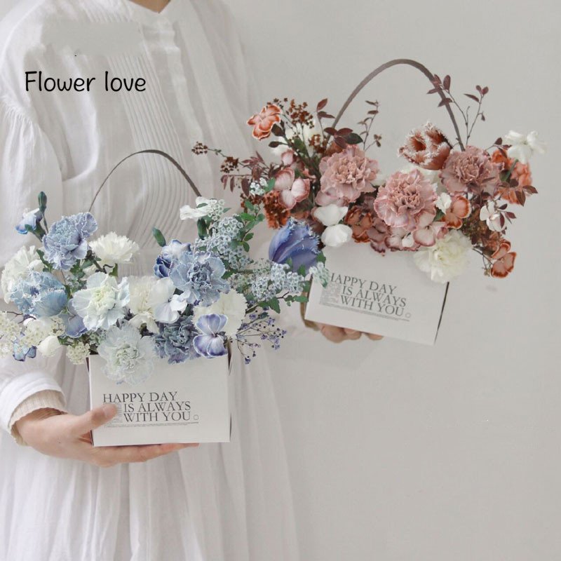 Double Side Handheld Kraft Paper Flower Gift Basket