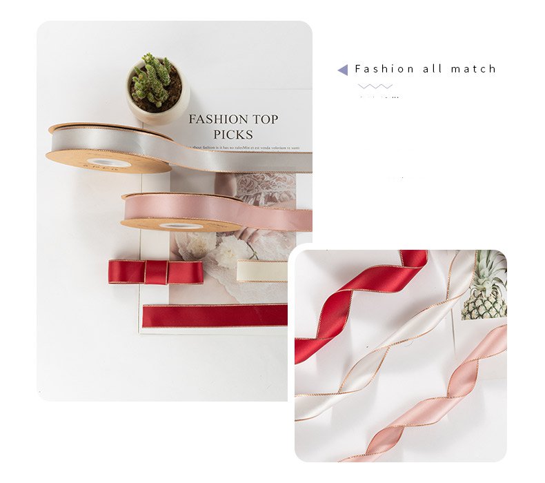 Gold Edge Ribbon For Flower Bouquet and Gift Wrapping