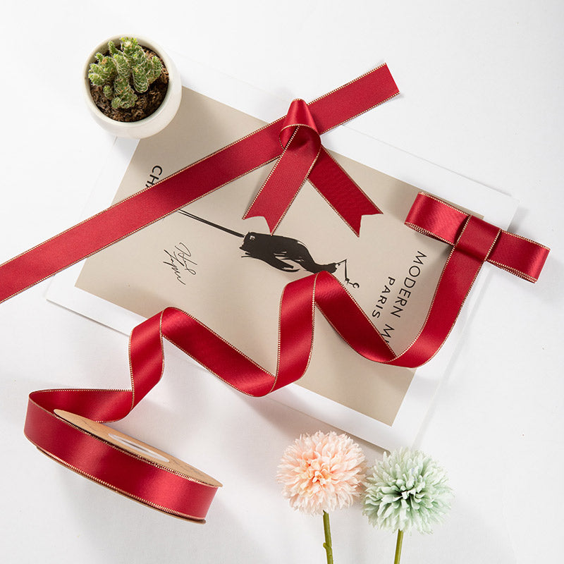 Gold Edge Ribbon For Flower Bouquet and Gift Wrapping