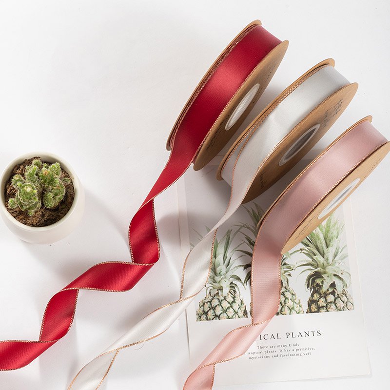 Gold Edge Ribbon For Flower Bouquet and Gift Wrapping