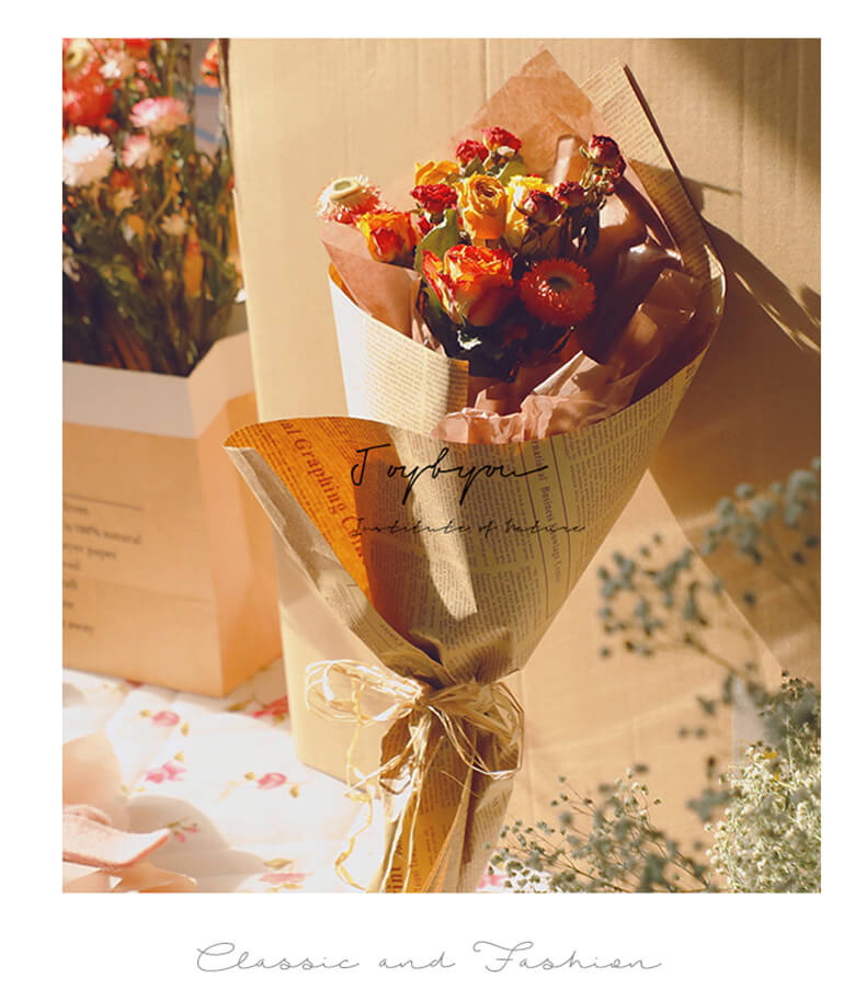 Vintage English Newspaper Flower Wrapping Paper