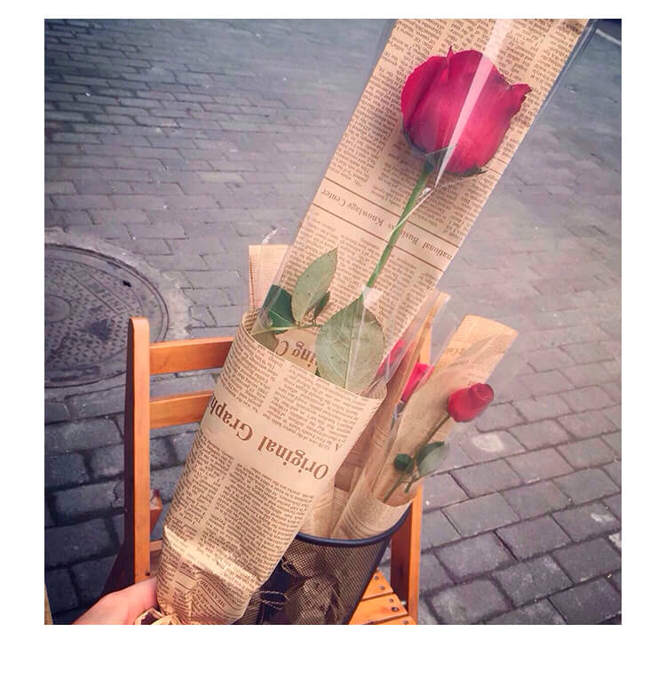 Vintage English Newspaper Flower Wrapping Paper