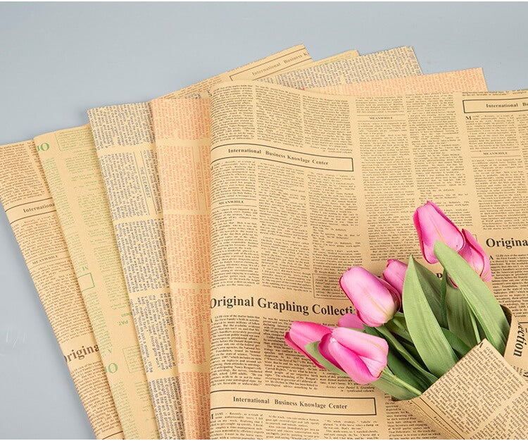 Vintage English Newspaper Flower Wrapping Paper