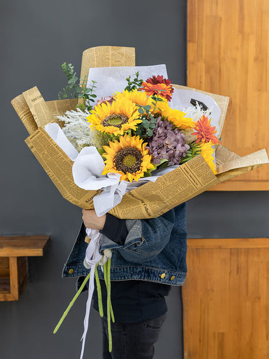 Vintage English Newspaper Flower Wrapping Paper