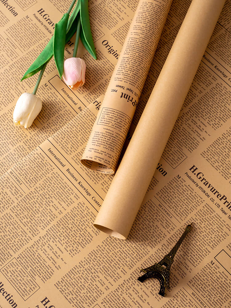 Vintage English Newspaper Flower Wrapping Paper