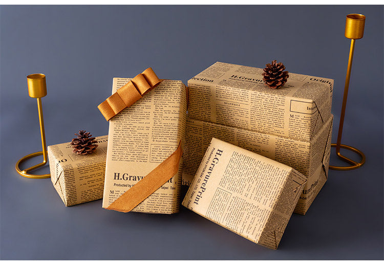 Vintage English Newspaper Flower Wrapping Paper
