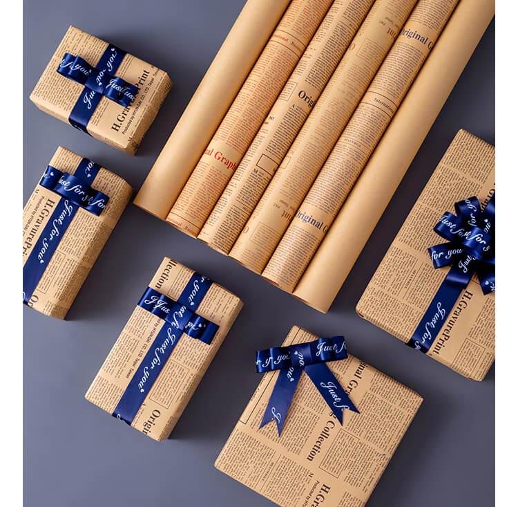 Vintage English Newspaper Flower Wrapping Paper