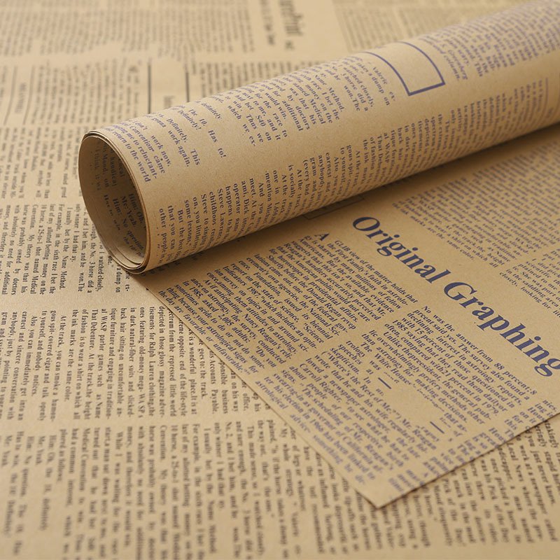 Vintage English Newspaper Flower Wrapping Paper