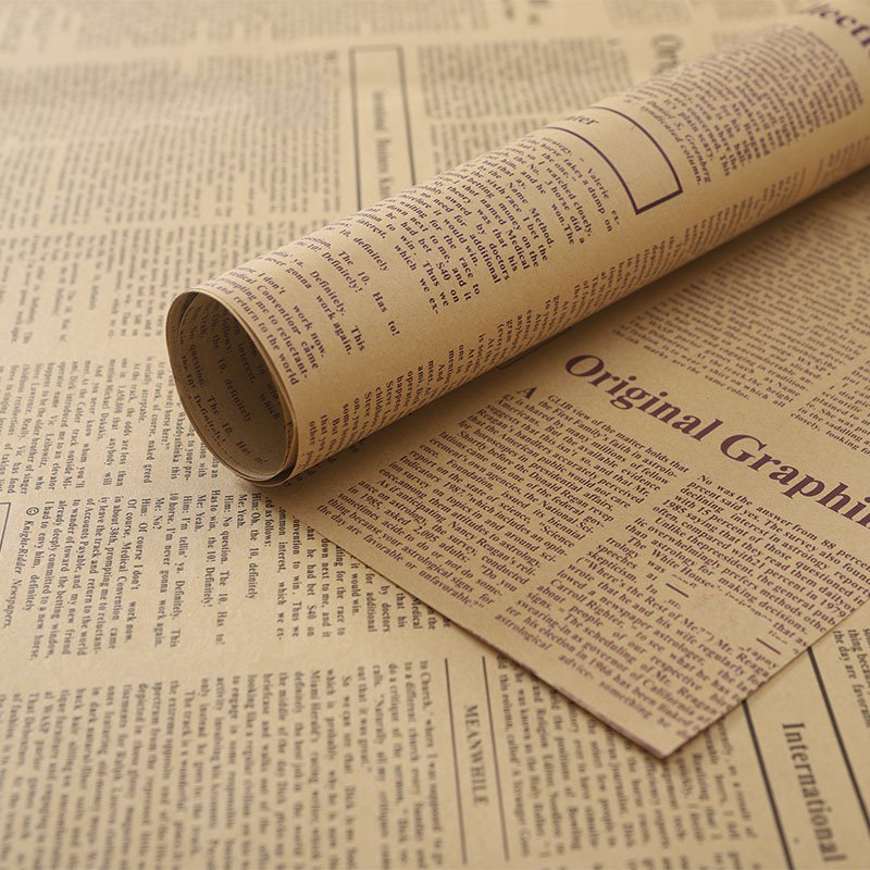 Vintage English Newspaper Flower Wrapping Paper