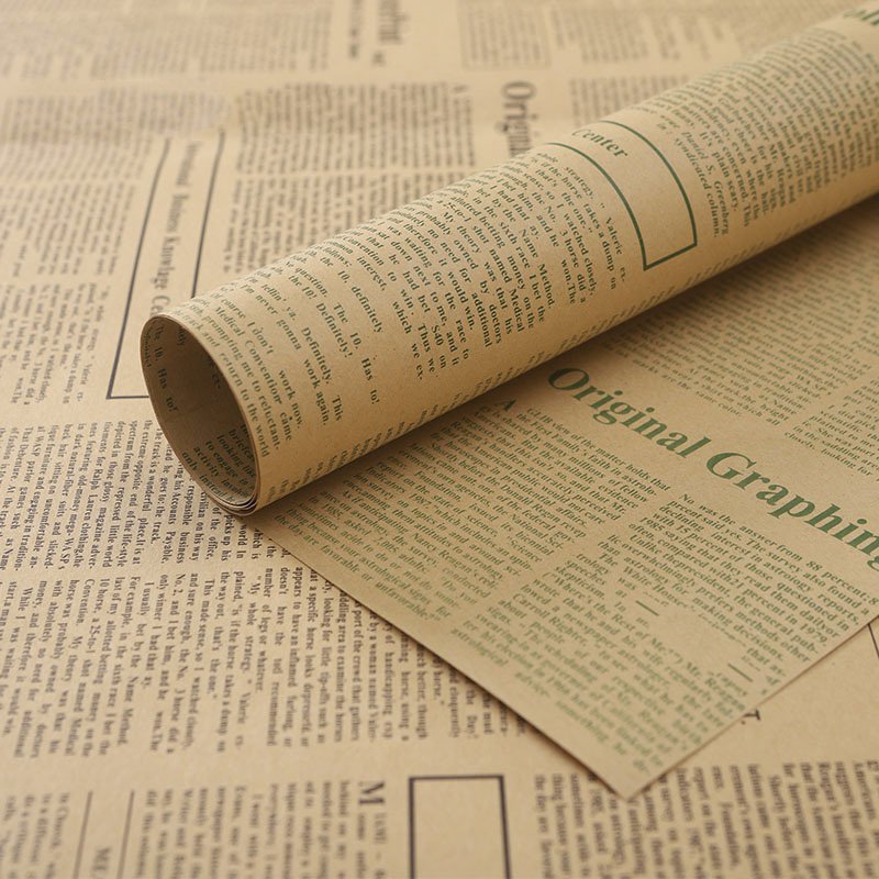 Vintage English Newspaper Flower Wrapping Paper