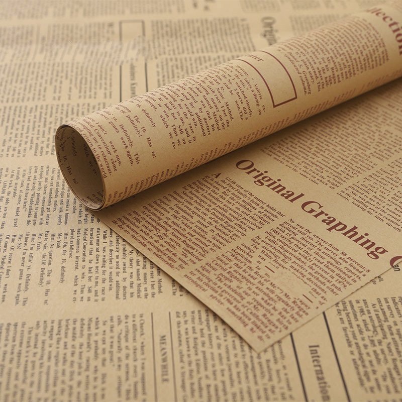 Vintage English Newspaper Flower Wrapping Paper