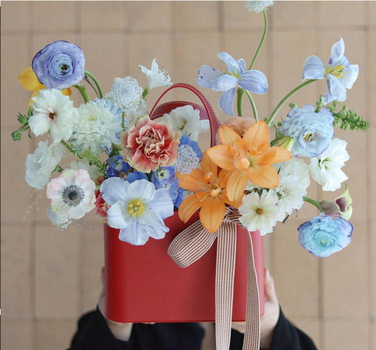 Leather Handbag Flower Gift Box For Florist and Flower Arrangement