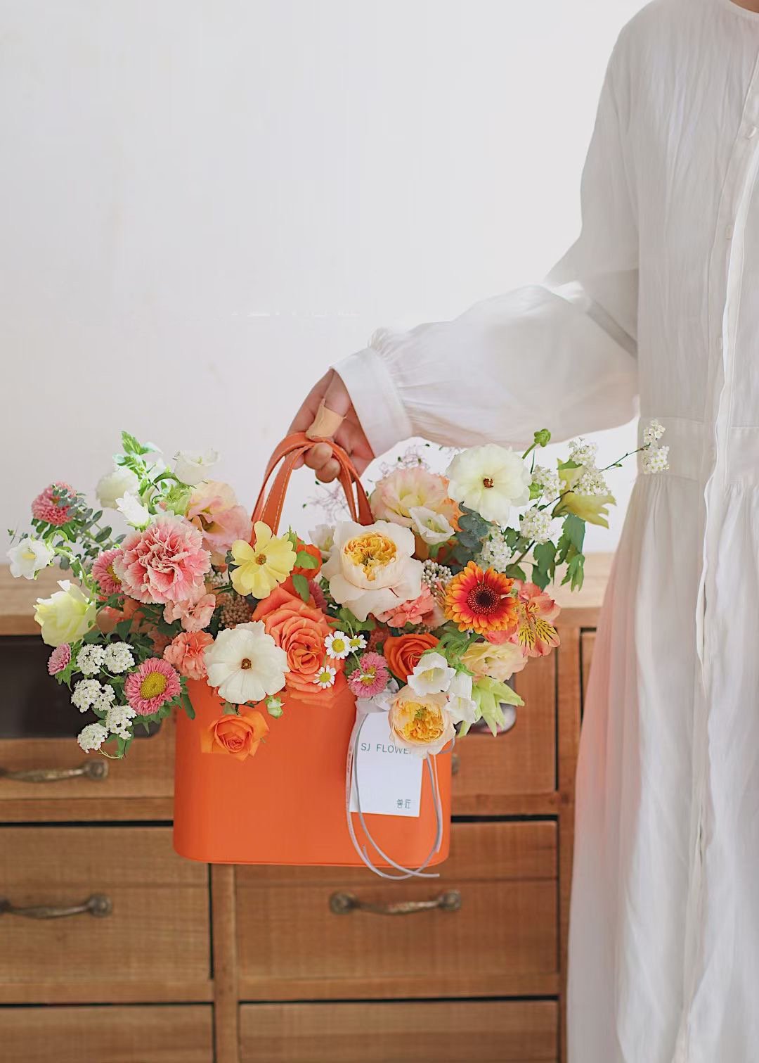 Leather Handbag Flower Gift Box For Florist and Flower Arrangement