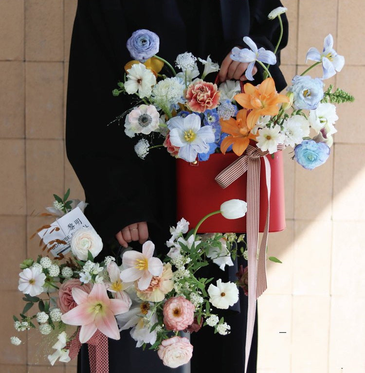 Leather Handbag Flower Gift Box For Florist and Flower Arrangement